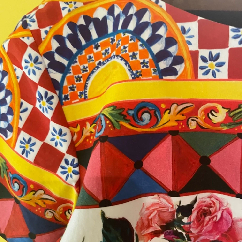 NWT D&G Mambo Rose Midi Cotton Dress Sz48 Italian, XL - Picture 5 of 13